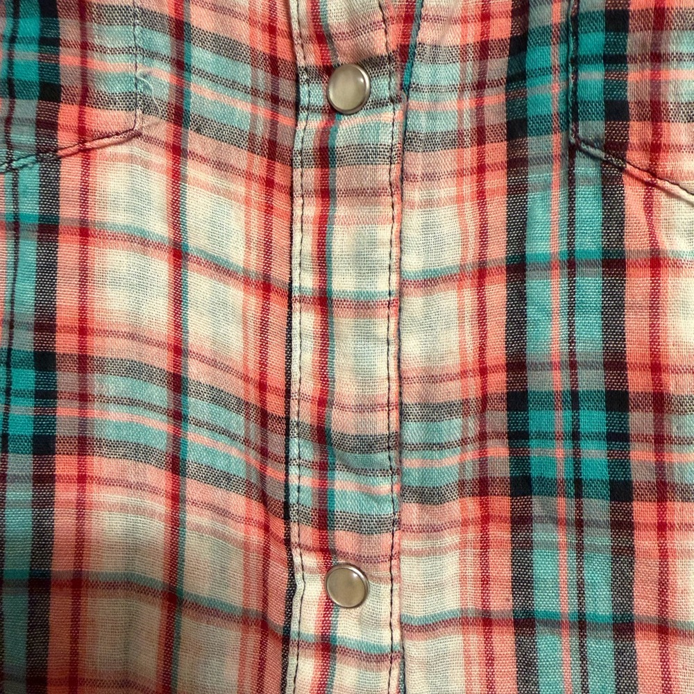 Vintage Wrangler Western Women’s Plaid Shirt - Orange and Blue - Picture 5 of 5